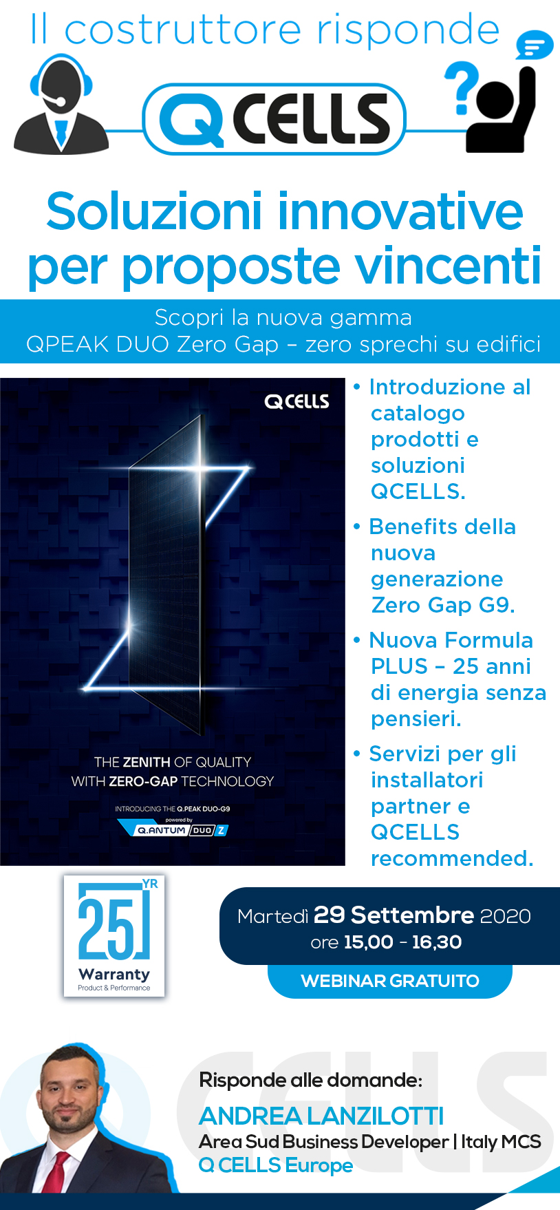 Soluzioni innovative Q-CELLS per proposte vincenti: scopri la nuova gamma Q.PEAK DUO Zero Gap – zero sprechi su edifici