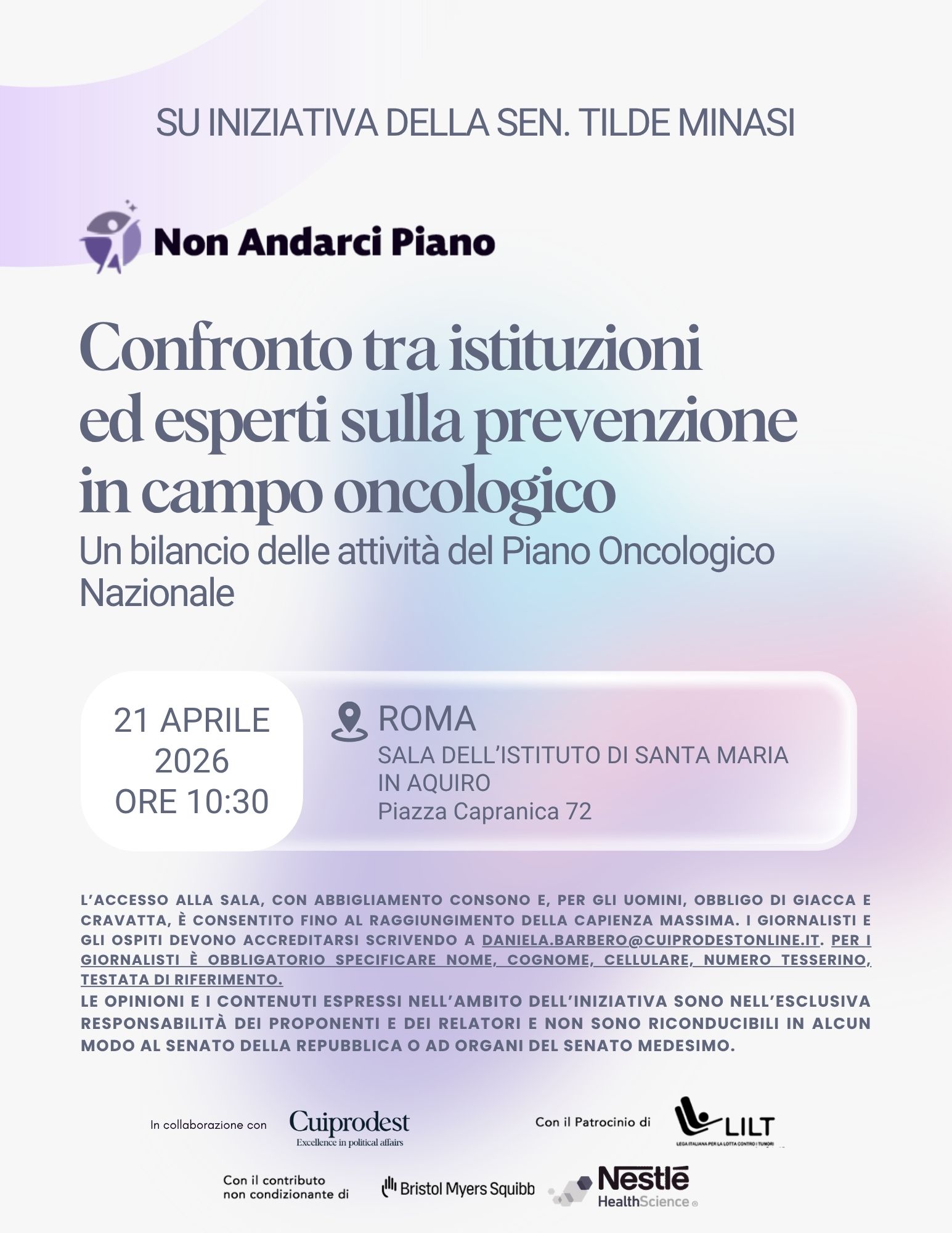 Confronto tra istituzioni ed esperti sulla prevenzione in campo oncologico - Un bilancio delle attività del Piano oncologico Nazionale