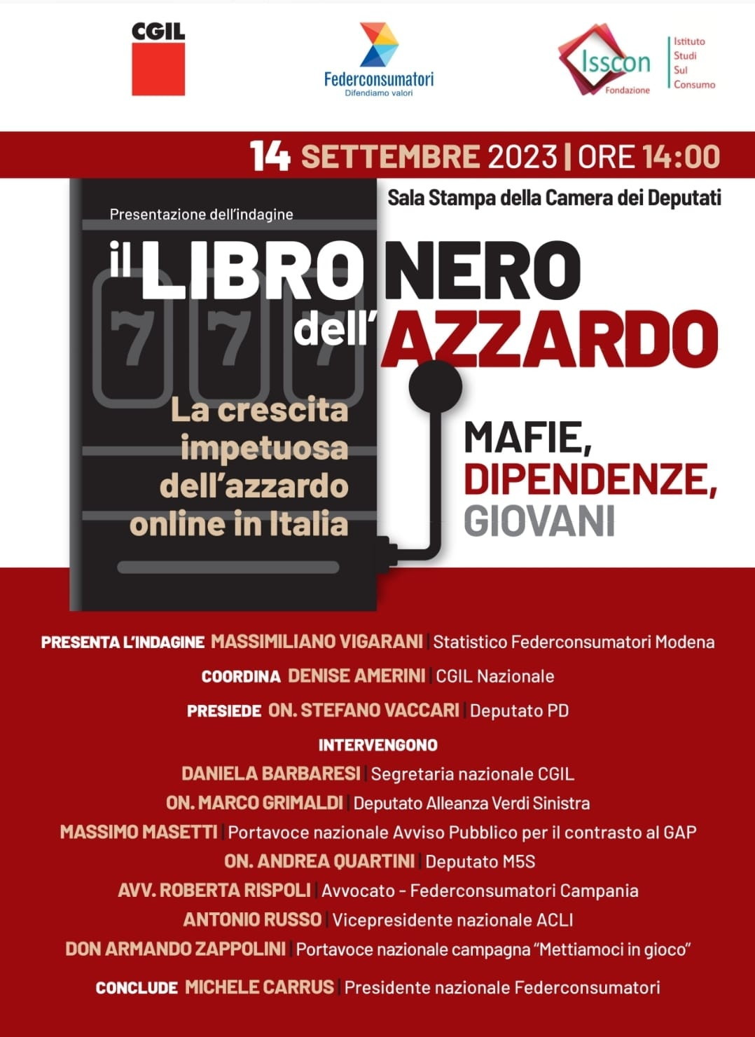 Presentazione del report: "Il libro nero dell’azzardo – La crescita impetuosa dell’azzardo online in Italia. Mafie, dipendenze, giovani"