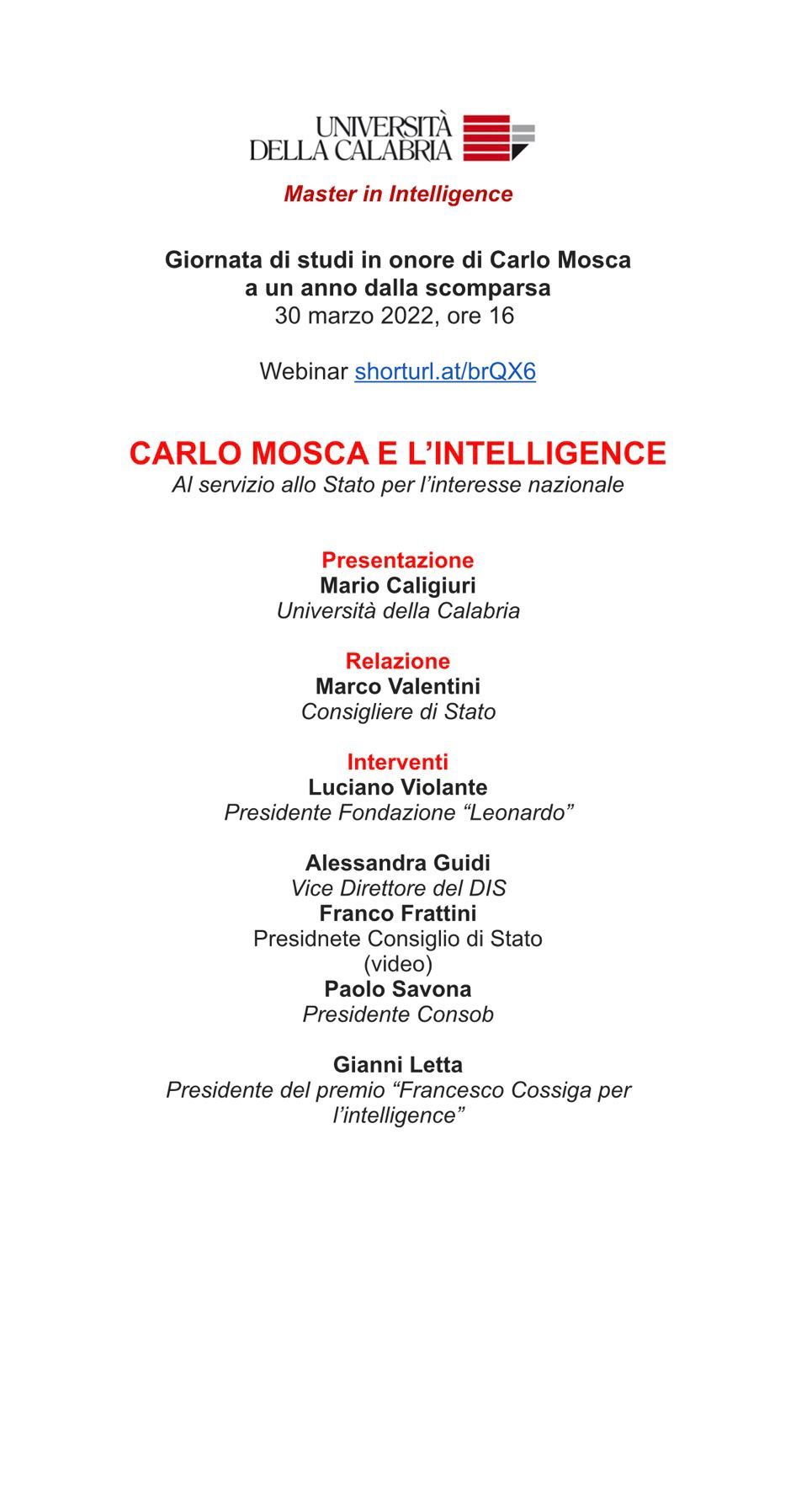 Carlo Mosca e l'intelligence