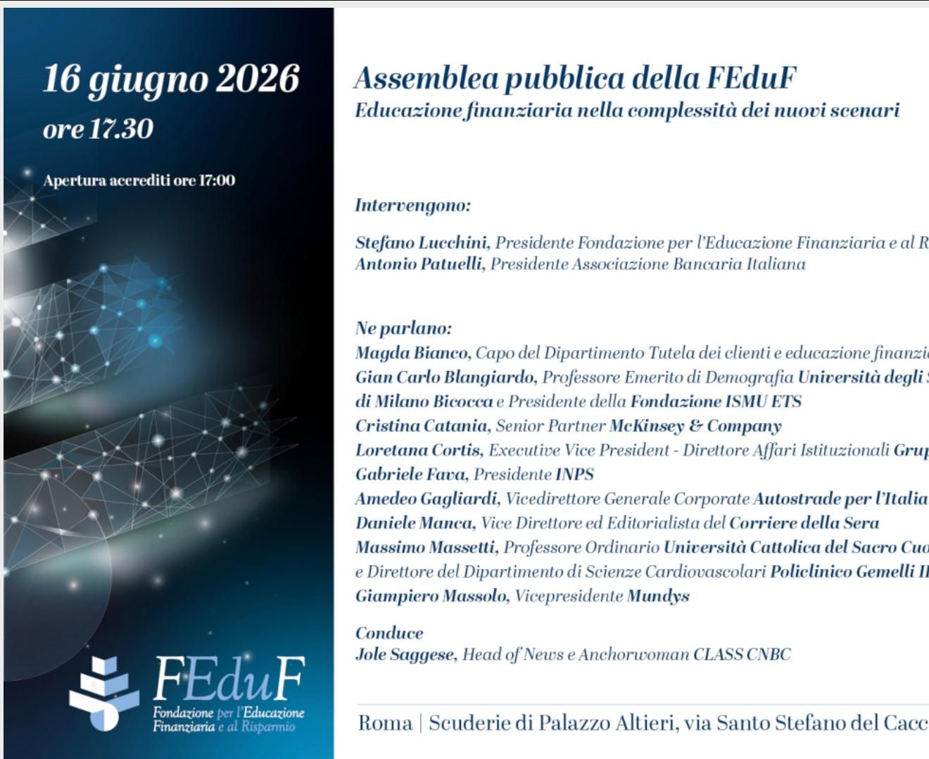 Assemblea pubblica FeduF - Educazione finanziaria nella complessità dei nuovi scenari