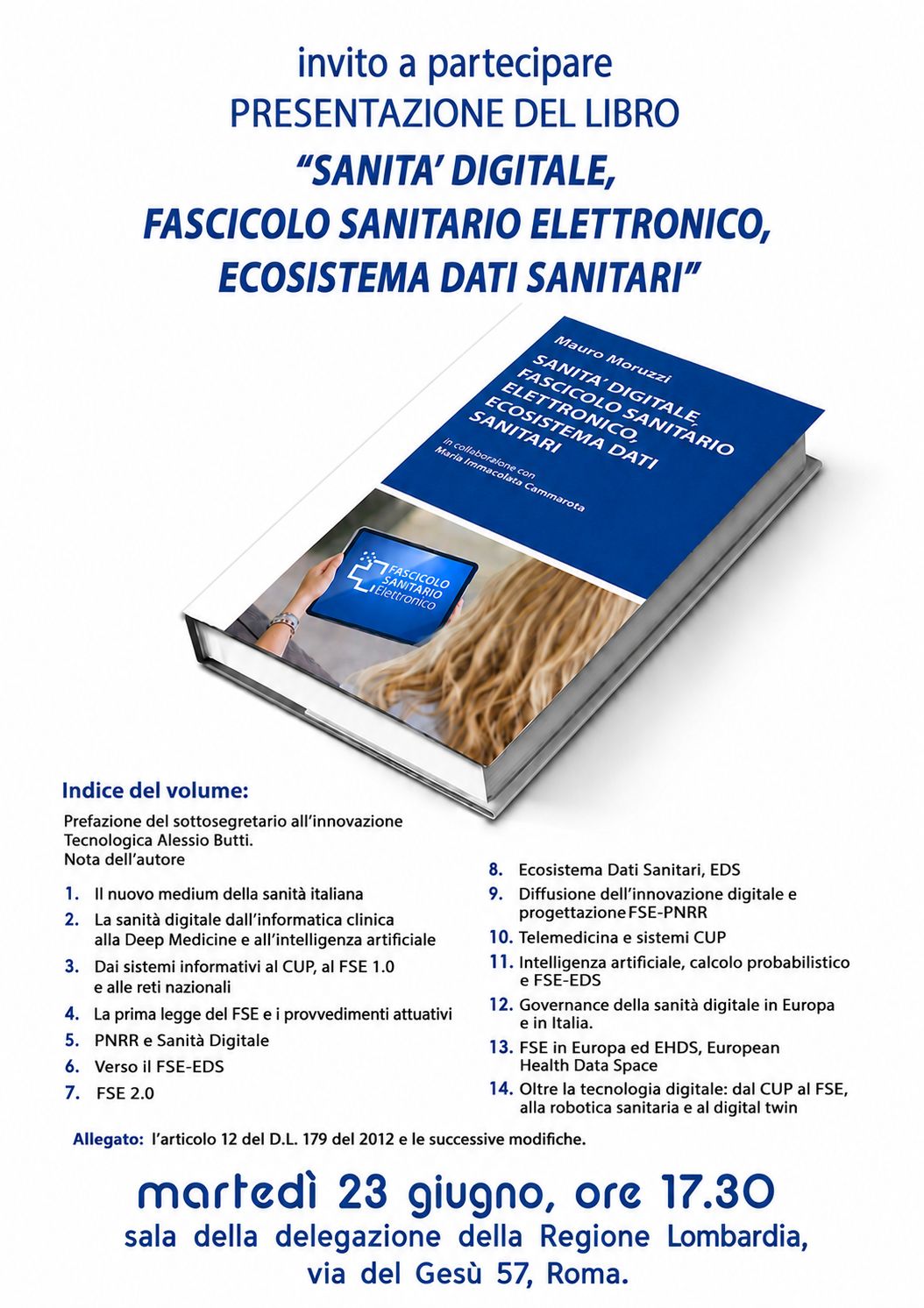 Presentazione del libro: “Sanità Digitale, Fascicolo Sanitario Elettronico, Ecosistema Dati Sanitari“