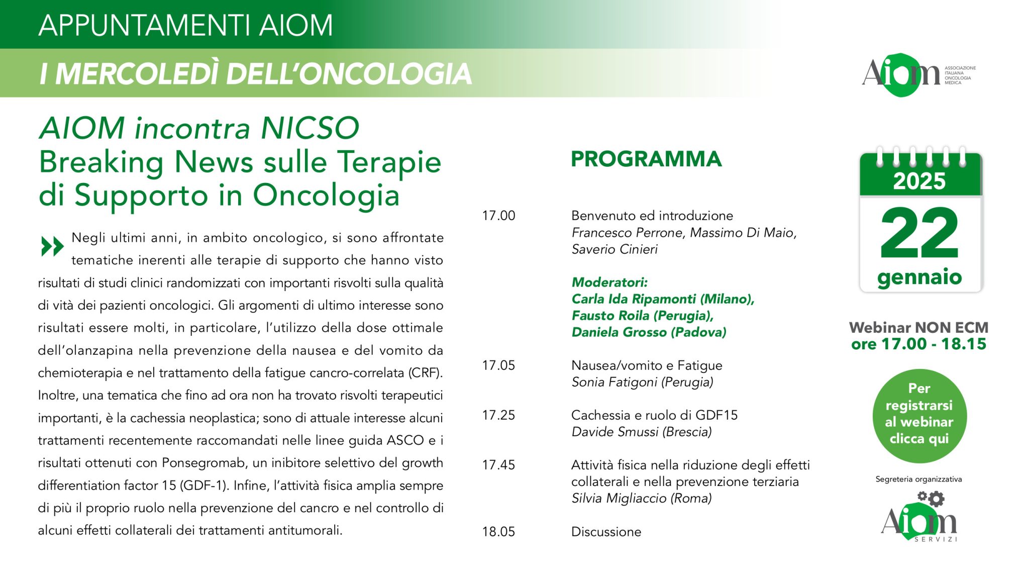 Breaking News sulle Terapie di Supporto in Oncologia - AIOM incontra NICSO