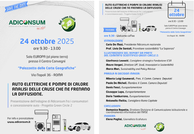 Auto elettriche e pompe di calore: analisi delle cause che ne frenano la diffusione Presentazione dell’indagine Adiconsum per il progetto Green Circle 2