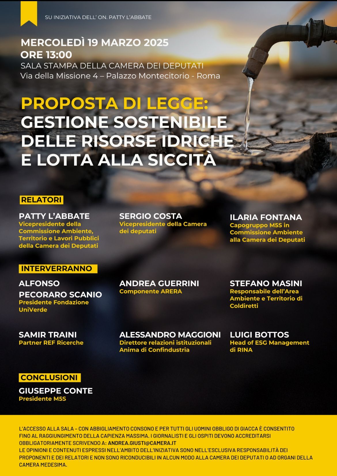 Proposta di legge: Gestione sostenibile delle risorse idriche e lotta alla siccità
