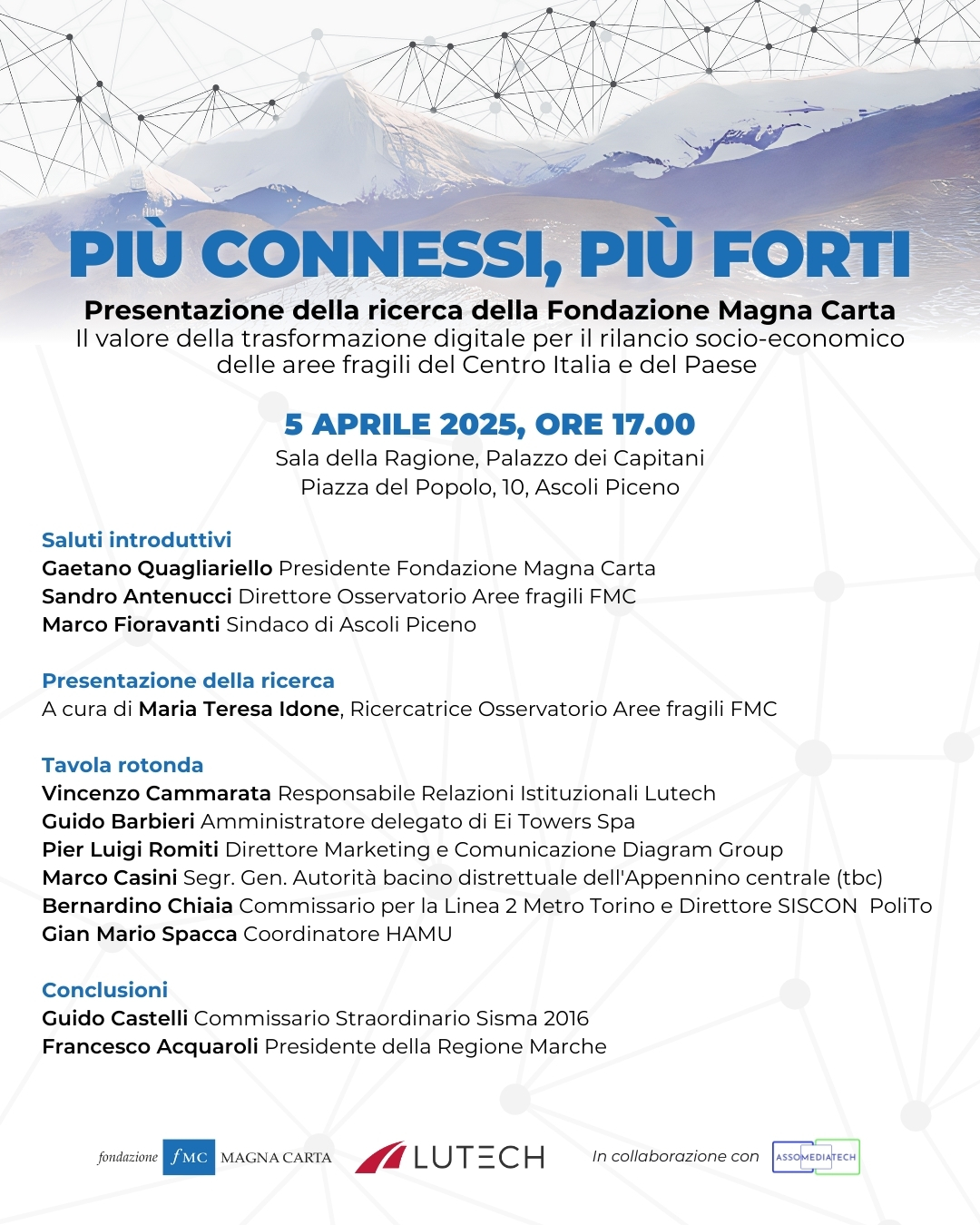 Presentazione della ricerca: "Il valore della trasformazione digitale per il rilancio socio-economico delle aree fragili del Centro Italia e del Paese"