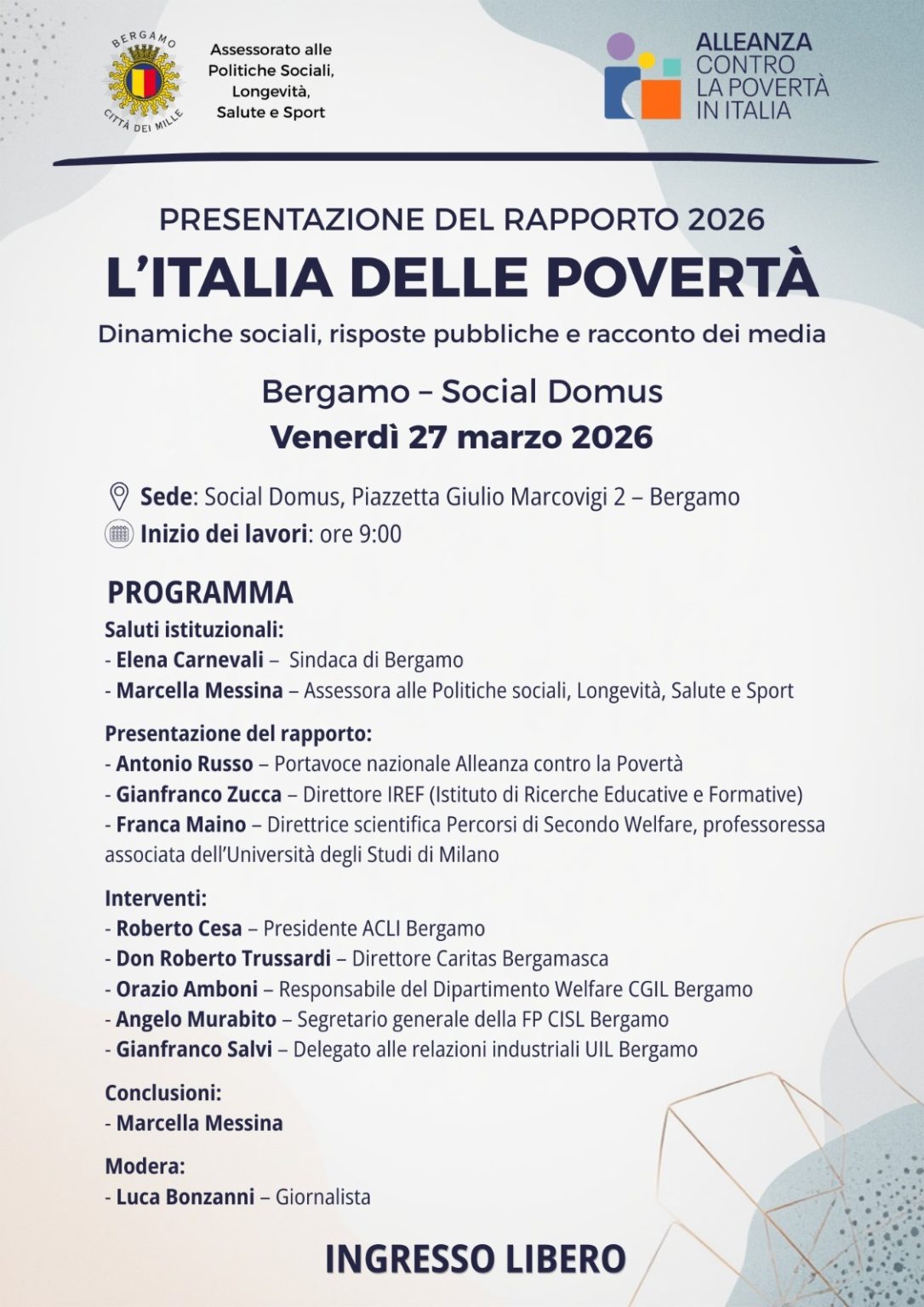 Presentazione del rapporto 2026: "L''Italia delle povertà"