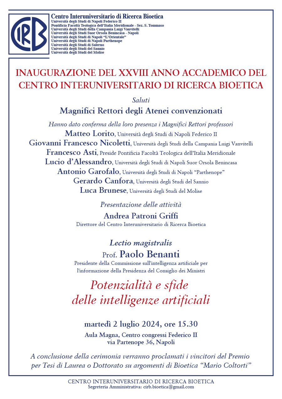 Inaugurazione del XXVIII anno accademico del Centro Interuniversitario di ricerca bioetica