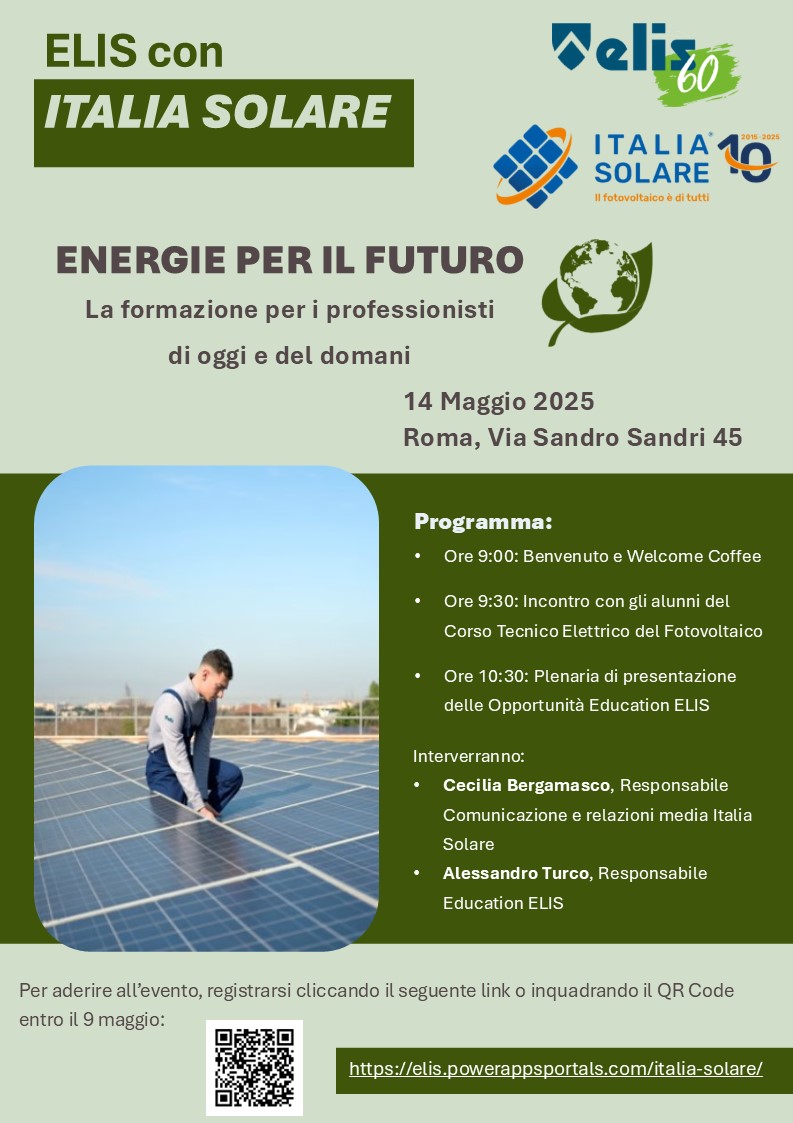 Energie per il futuro. ITALIA SOLARE ed ELIS formano i giovani per un futuro nel fotovoltaico