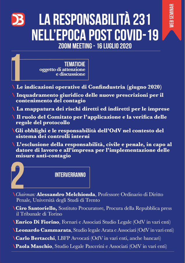 La responsabilità degli enti ex D.LGS. 231/01 nell’epoca post COVID-19