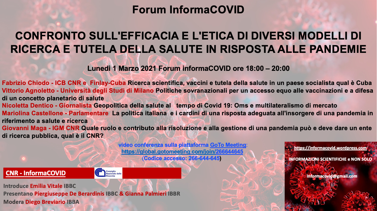Forum InformaCOVID: confronto sull'efficacia e l'etica di diversi modelli di ricerca e tutela della salute in risposta alle pandemie