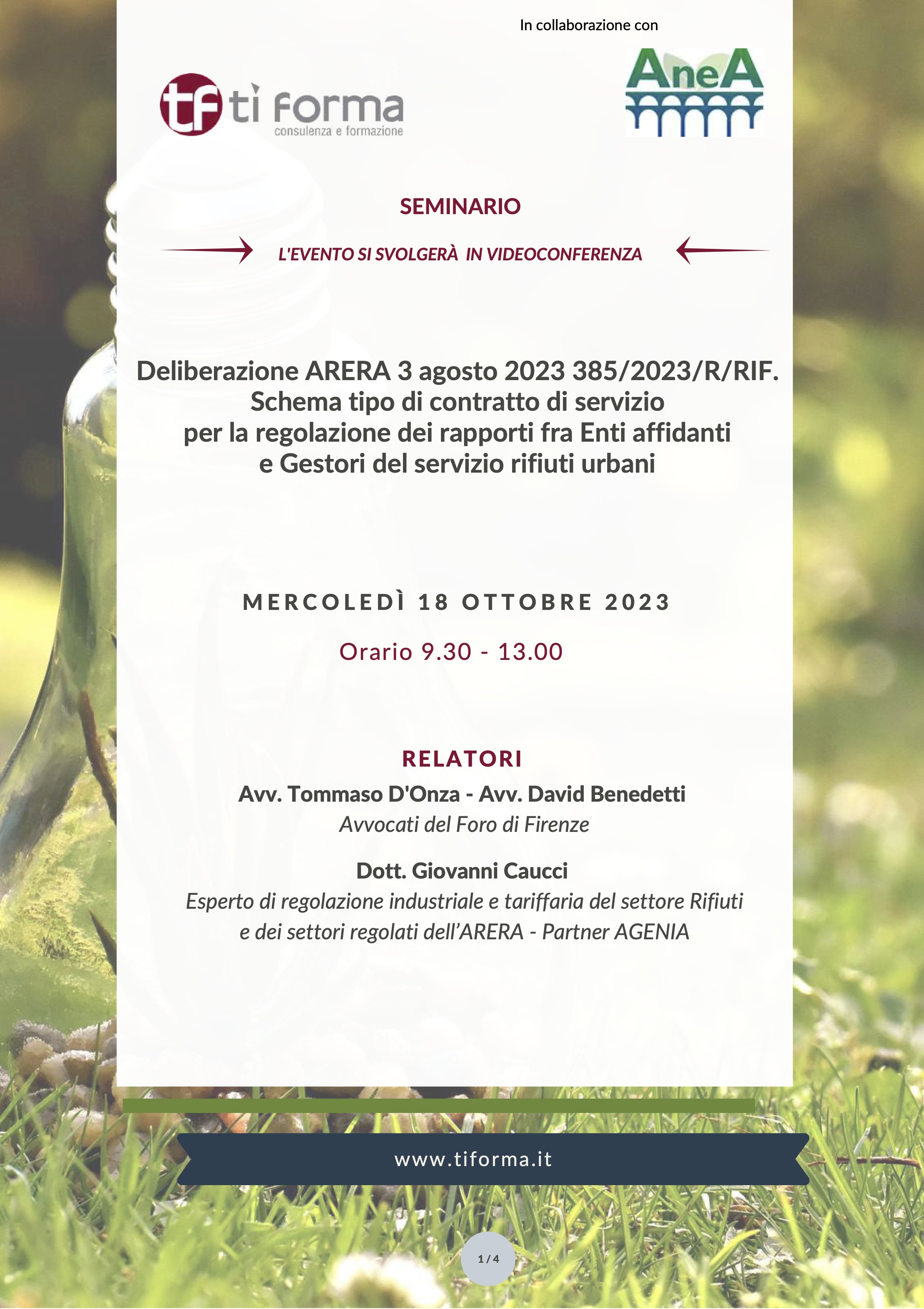 Deliberazione ARERA 3 agosto 2023 385/2023/R/RIF Schema tipo di contratto di servizio