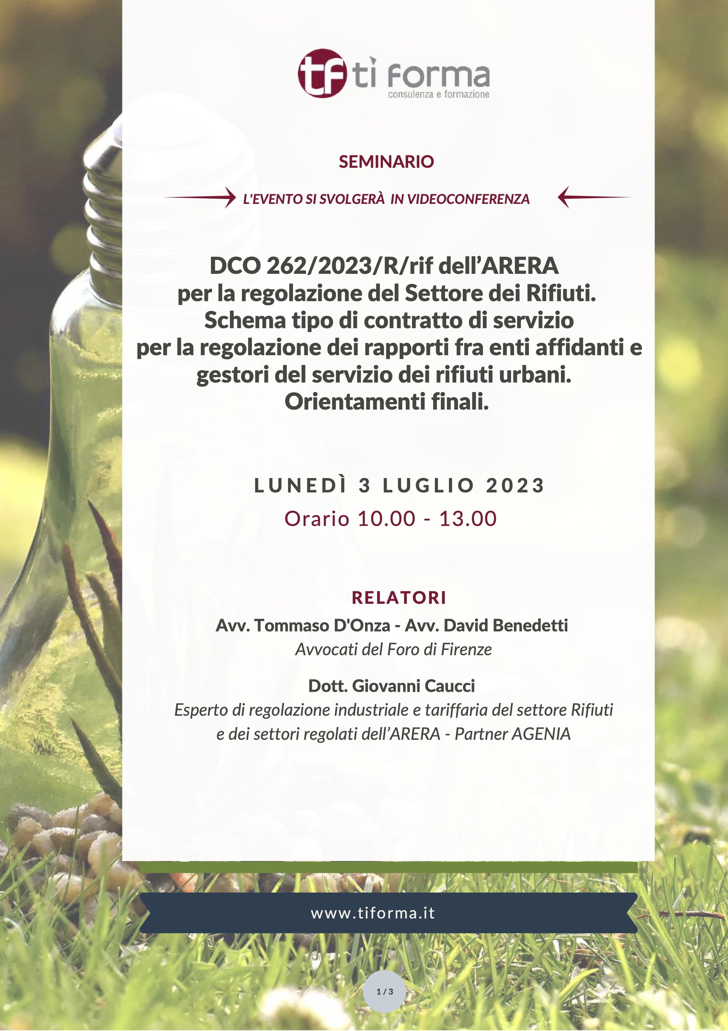DCO 262/2023/R/rif dell'ARERA per la regolazione del Settore dei Rifiuti.