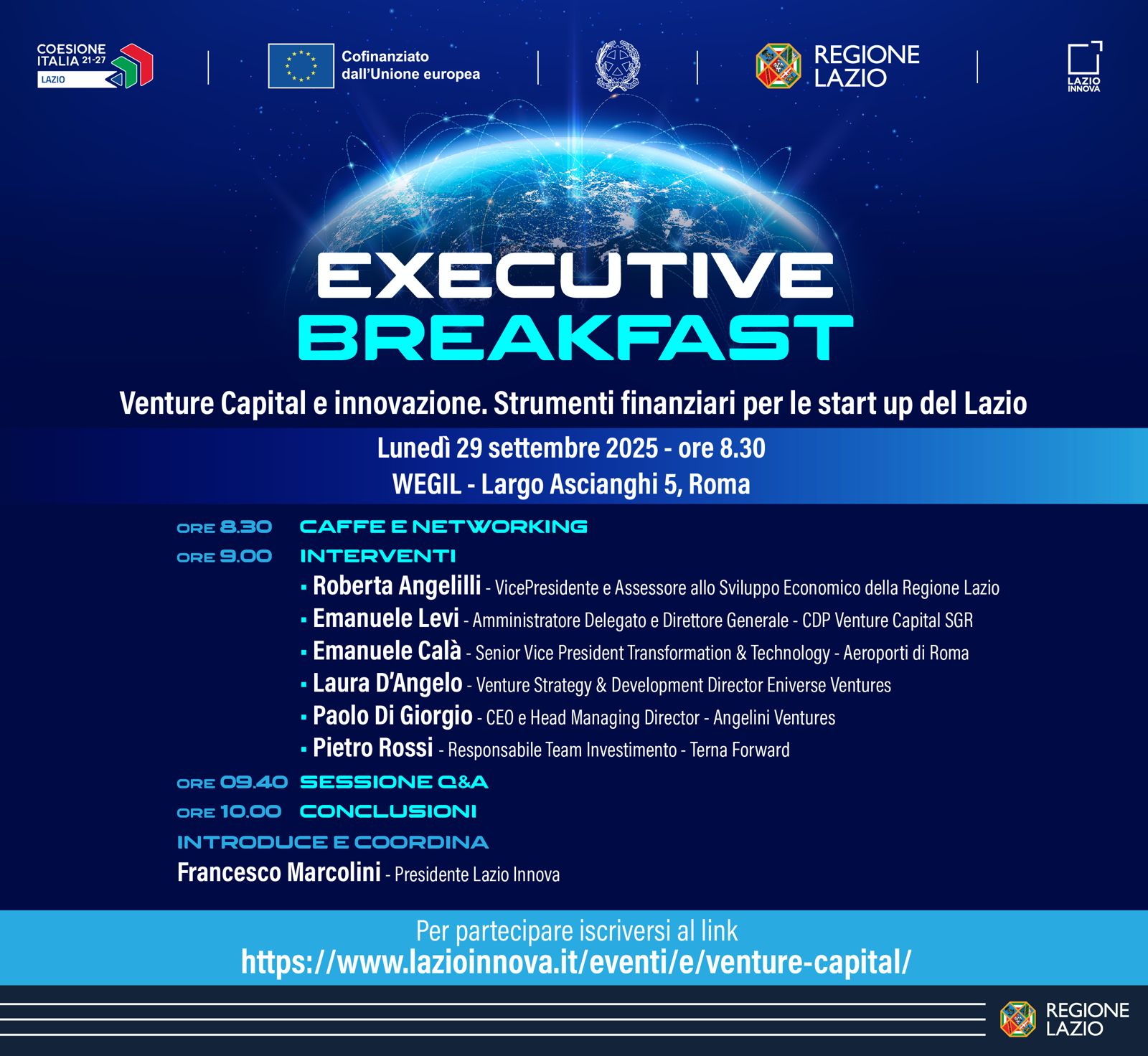 Executive Breakfast – Venture Capital e Innovazione. Strumenti finanziari per le start up del Lazio