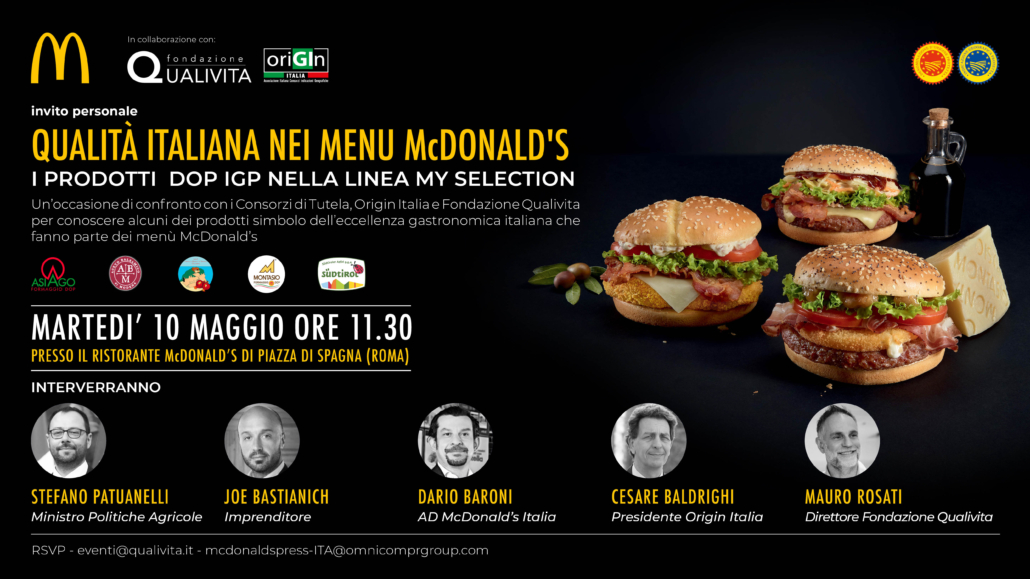 Qualit&agrave; italiana nei men&ugrave; McDonald&rsquo;s: i prodotti DOP IGP nella linea My Selection