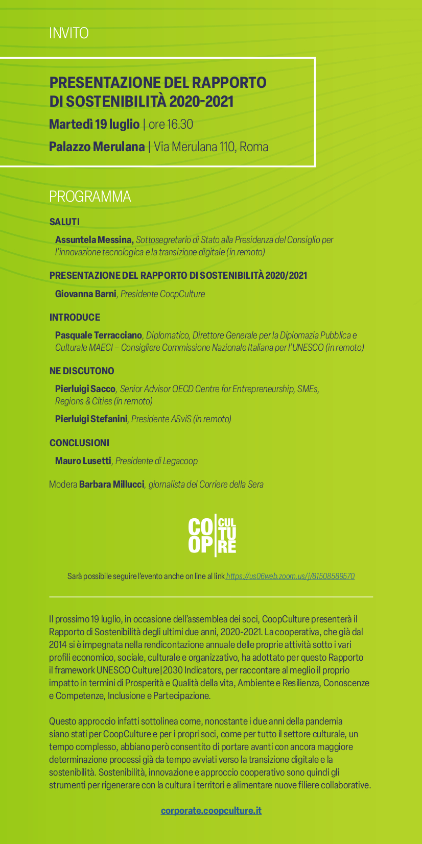 Presentazione del Rapporto di Sostenibilità 2020-2021 di Coopculture