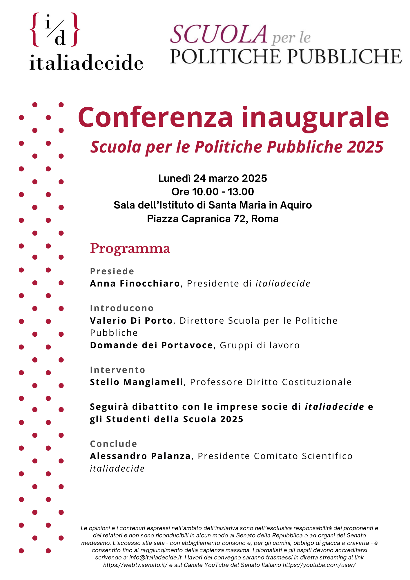 Conferenza inaugurale Scuola per le Politiche Pubbliche 2025