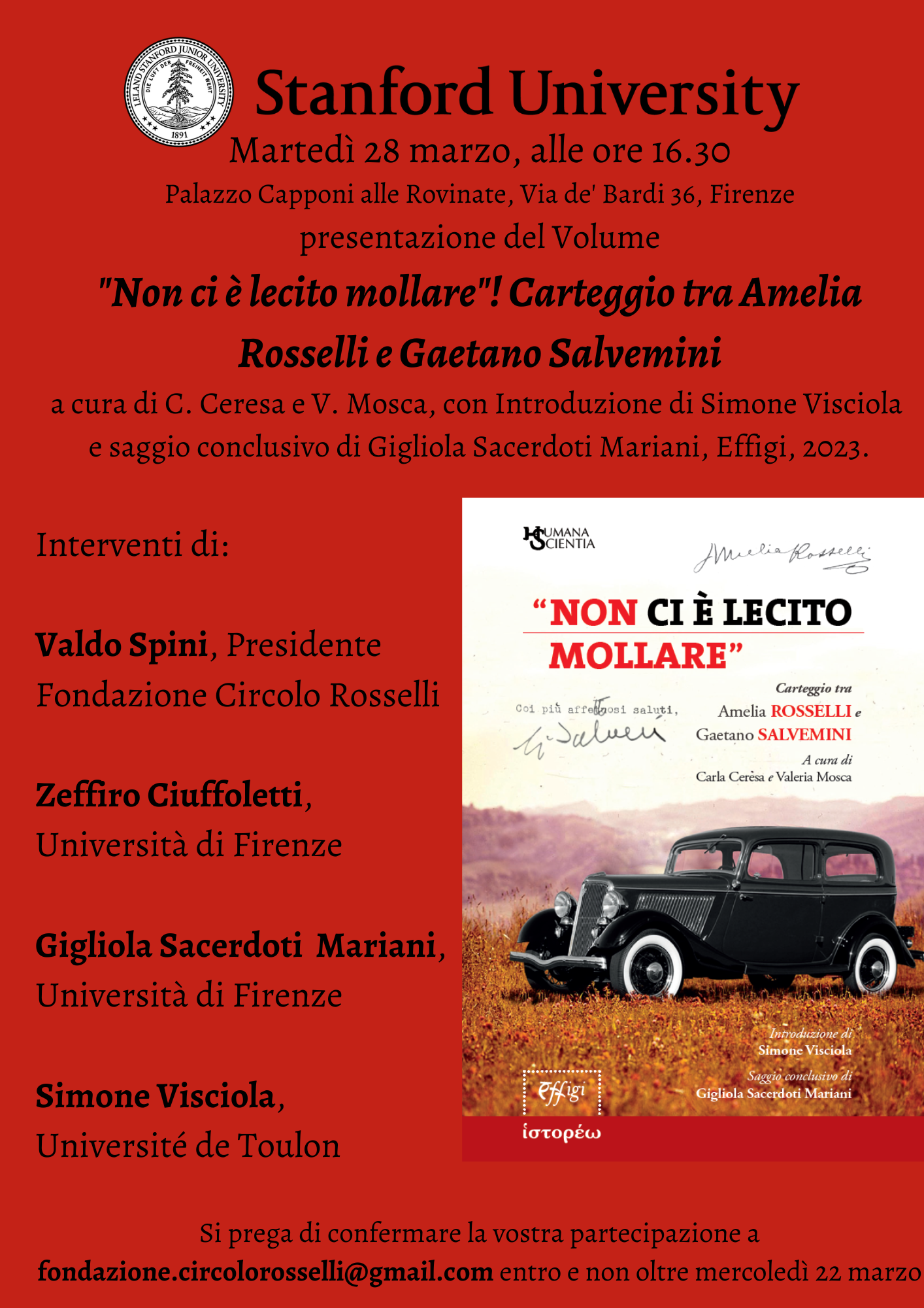 Presentazione del volume: “Non ci è lecito mollare”! Carteggio tra Amelia Rosselli e Gaetano Salvemini