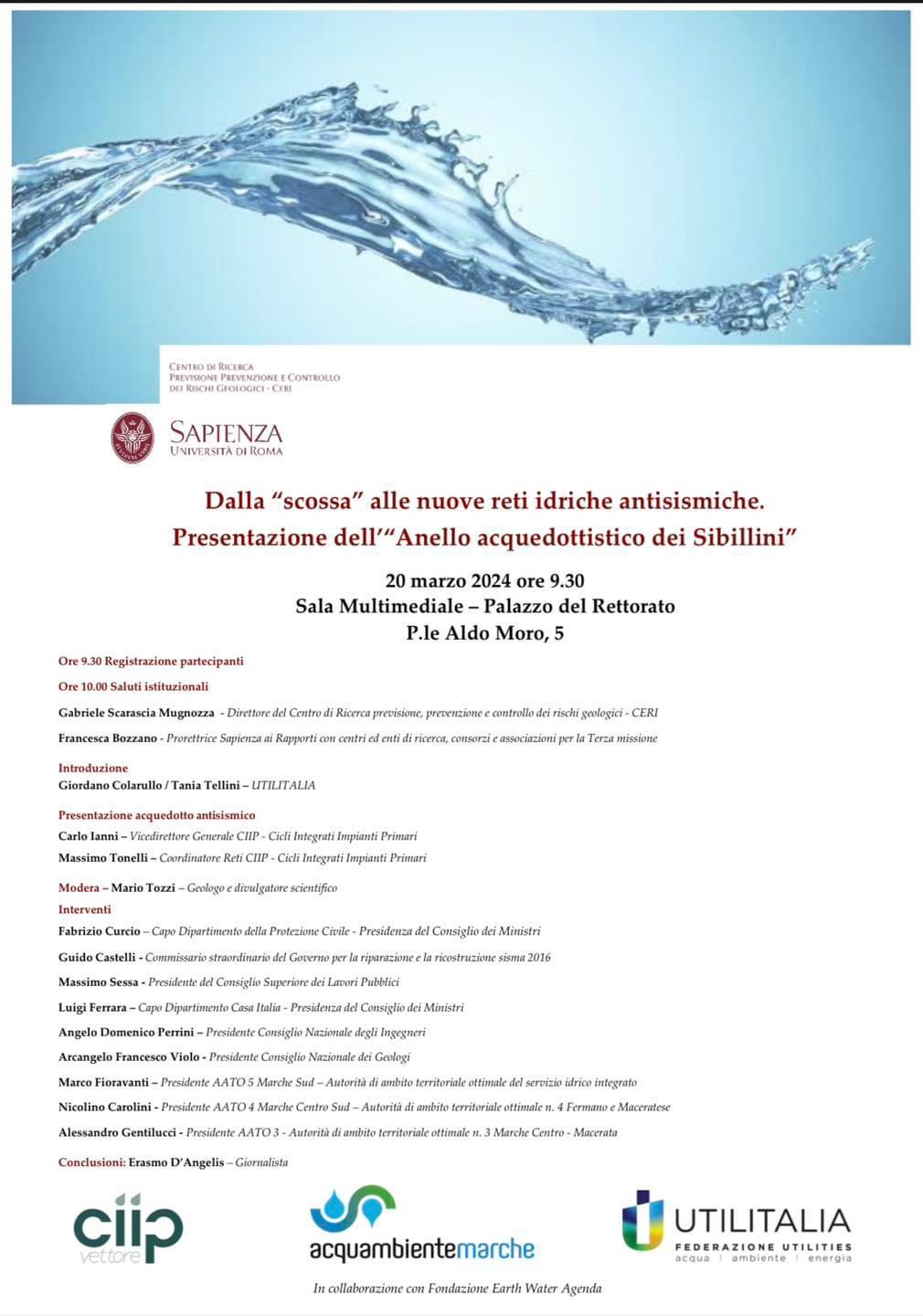 Dalla &ldquo;scossa&rdquo; alle nuove reti idriche antisismiche. Presentazione dell'&rdquo;Anello acquedottistico dei Sibillini