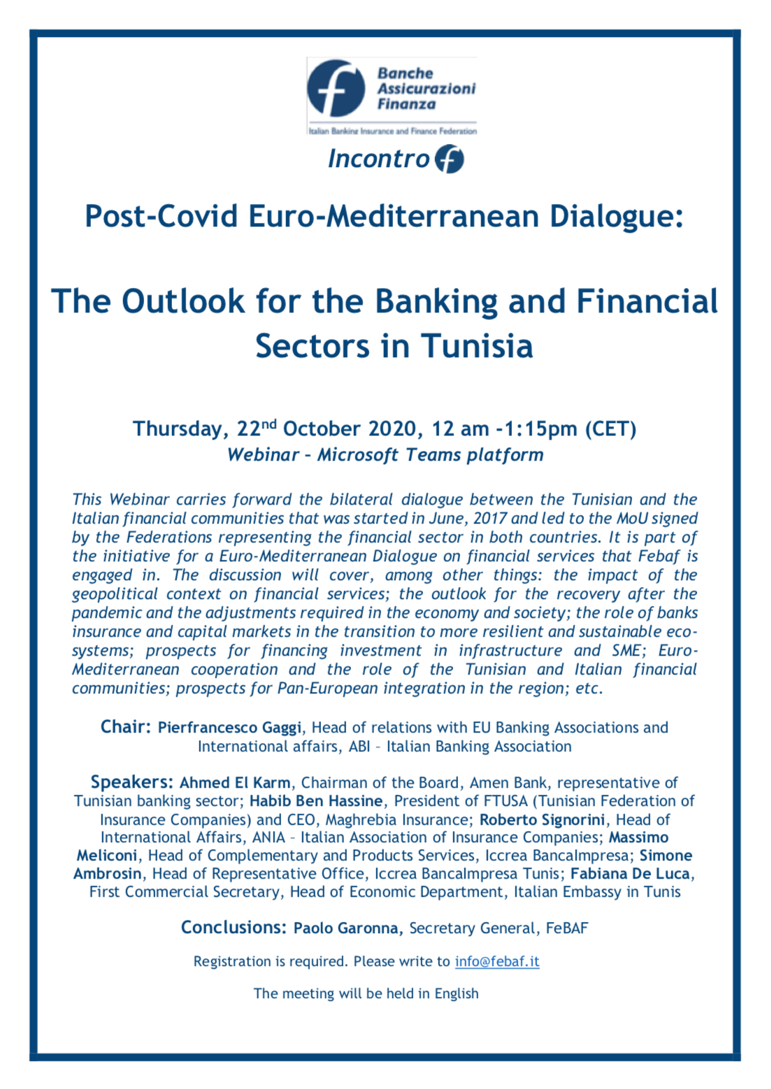 Post-Covid Euro-Mediterranean Dialogue: The Outlook for the Banking and Financial Sectors in Tunisia