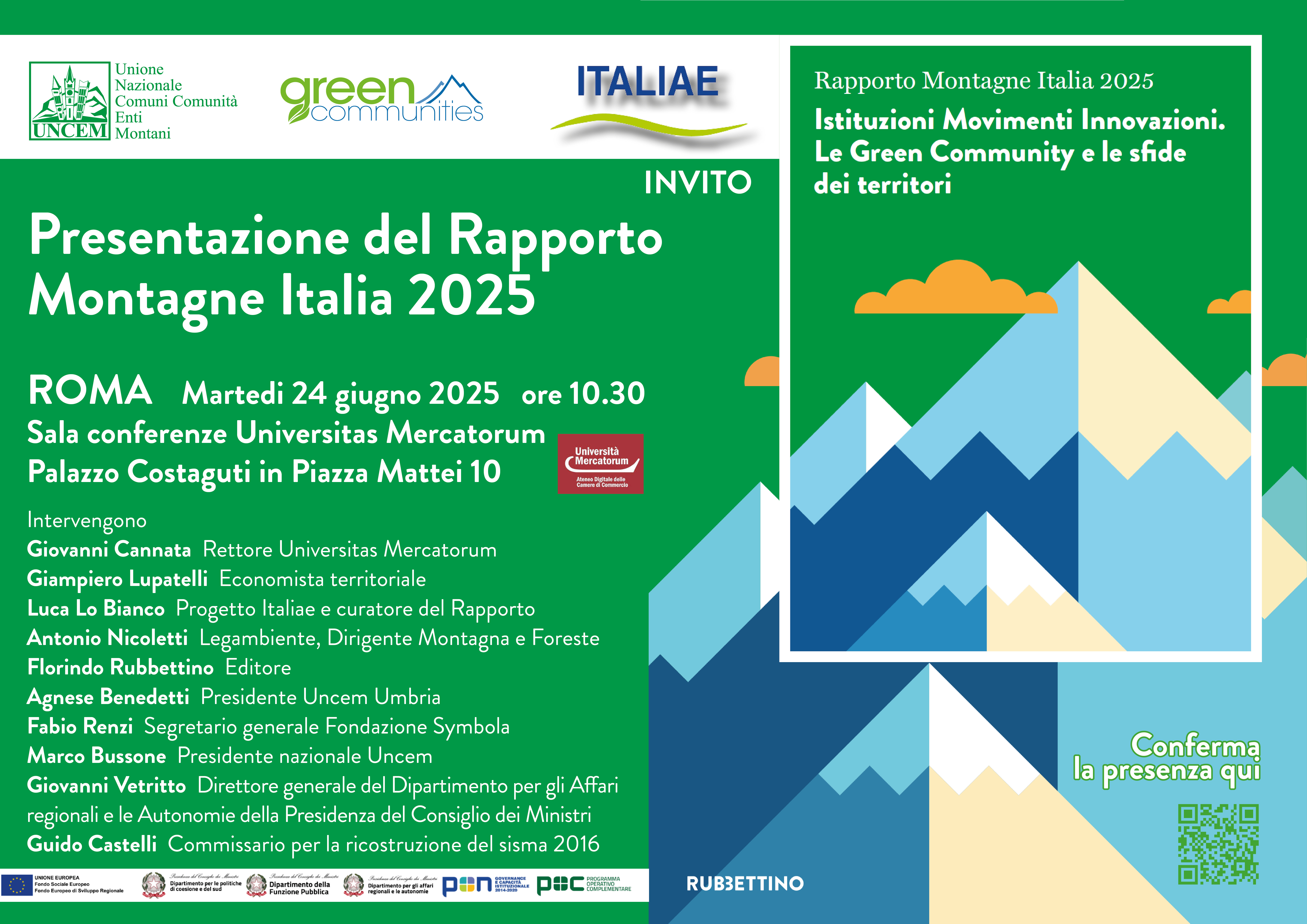 Presentazione del Rapporto Montagne 2025 - Istituzioni, Movimenti, Innovazioni. Le Green Community e le sfide dei territori