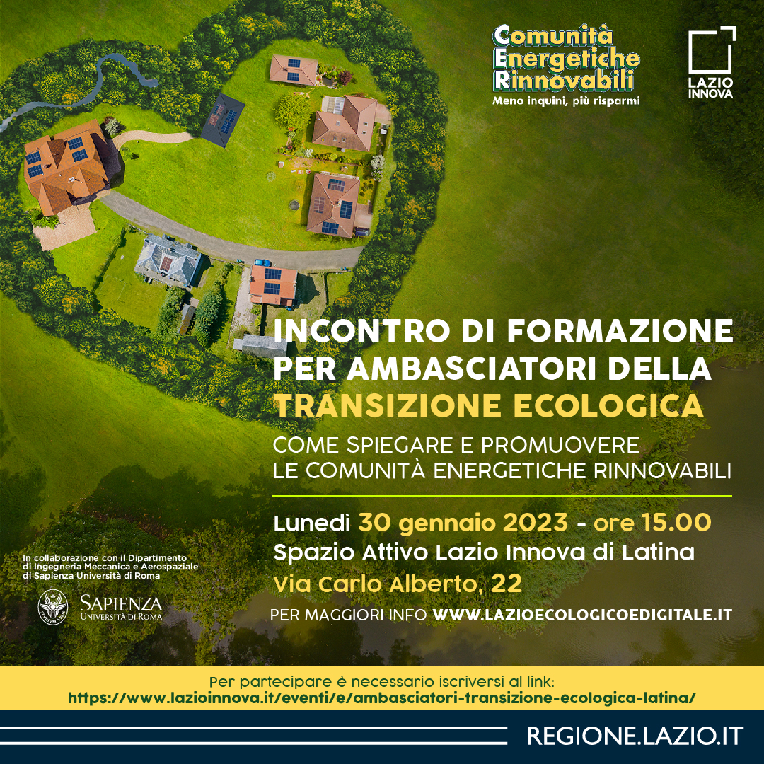 Incontro di formazione per ambasciatori della transizione ecologica. Come spiegare e promuovere le Comunit&agrave; Energetiche Rinnovabili