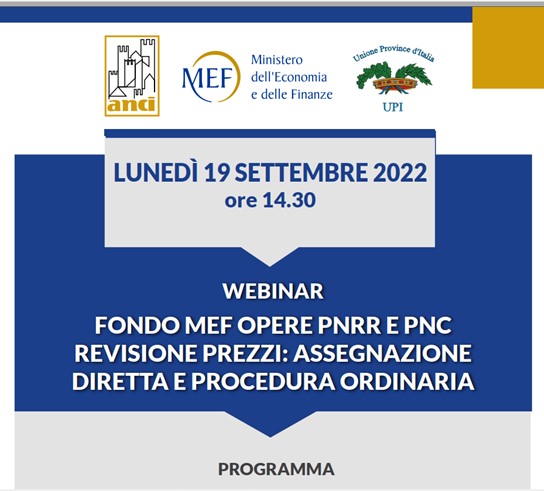Fondo Mef opere Pnrr e Pnc. Revisione prezzi: assegnazione diretta e procedura ordinaria