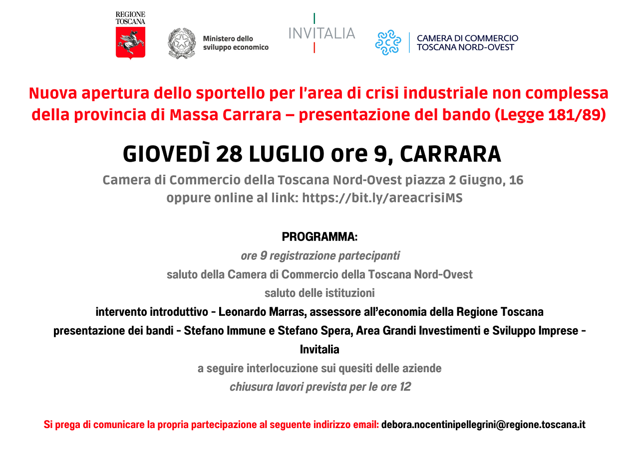 Area di crisi non complessa: riapertura sportello Massa-Carrara
