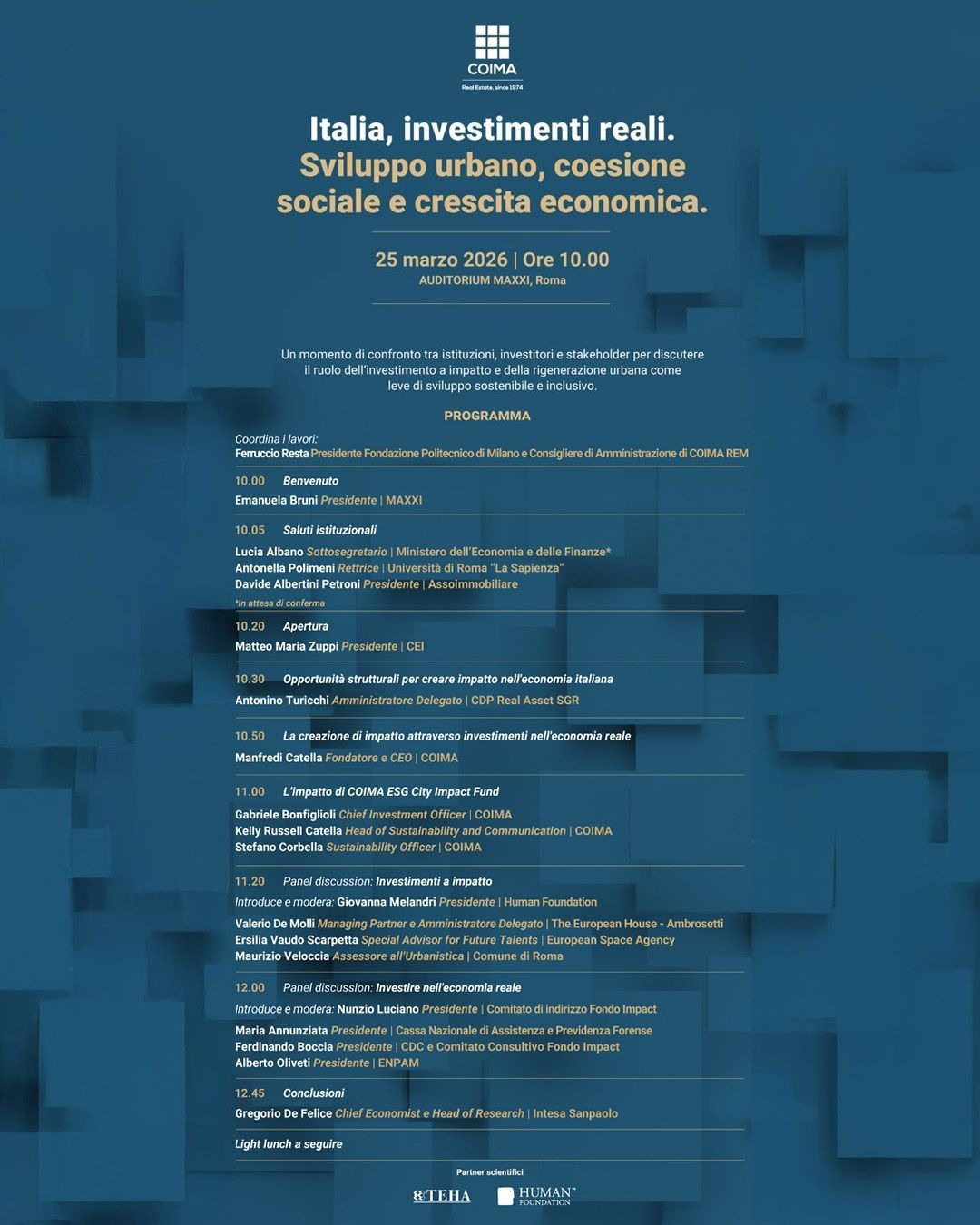 Italia, investimenti reali. Sviluppo urbano, coesione sociale e crescita economica