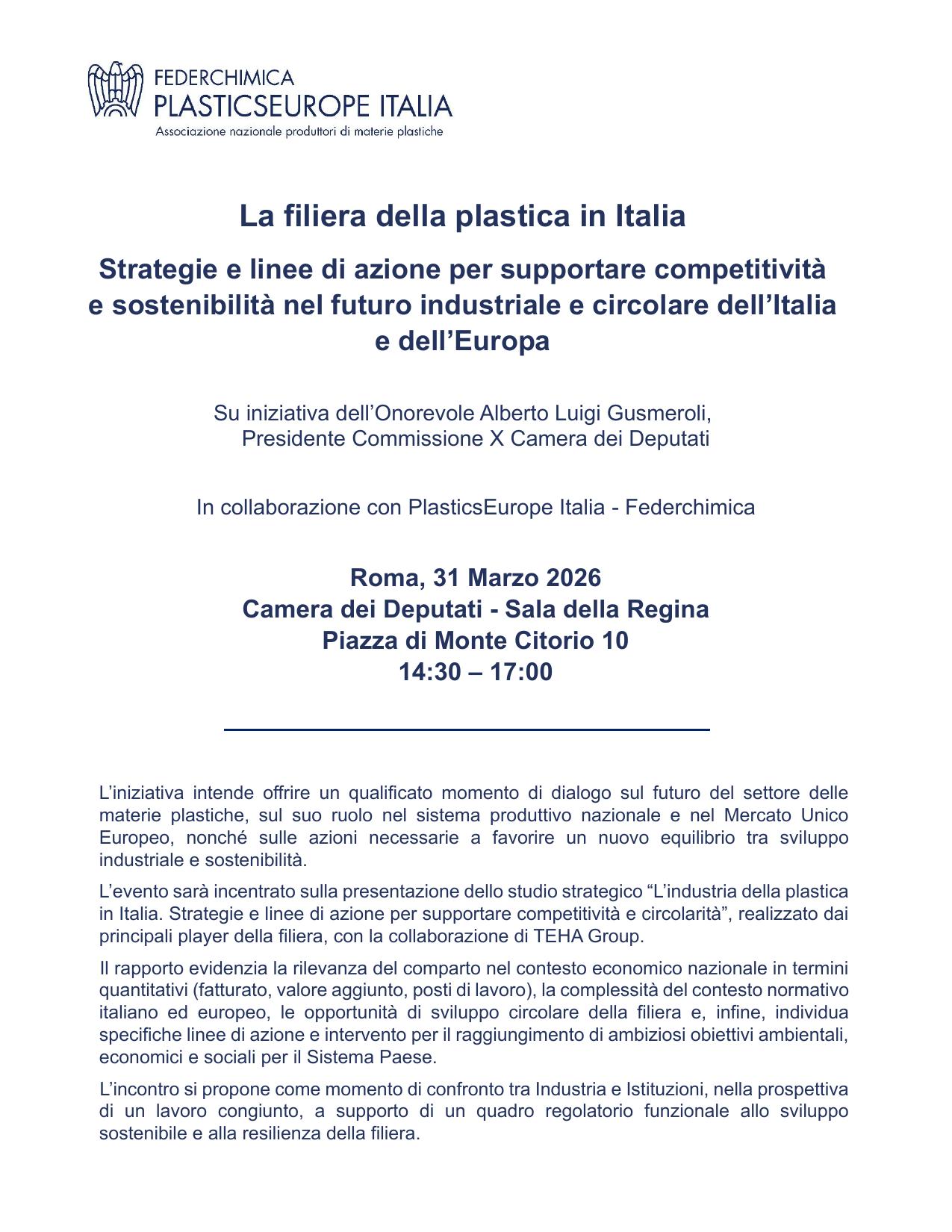 La filiera della plastica in italia: strategie e linee di azione per supportare competitività e sostenibilità nel futuro industriale e circolare dell’Italia e dell’Europa