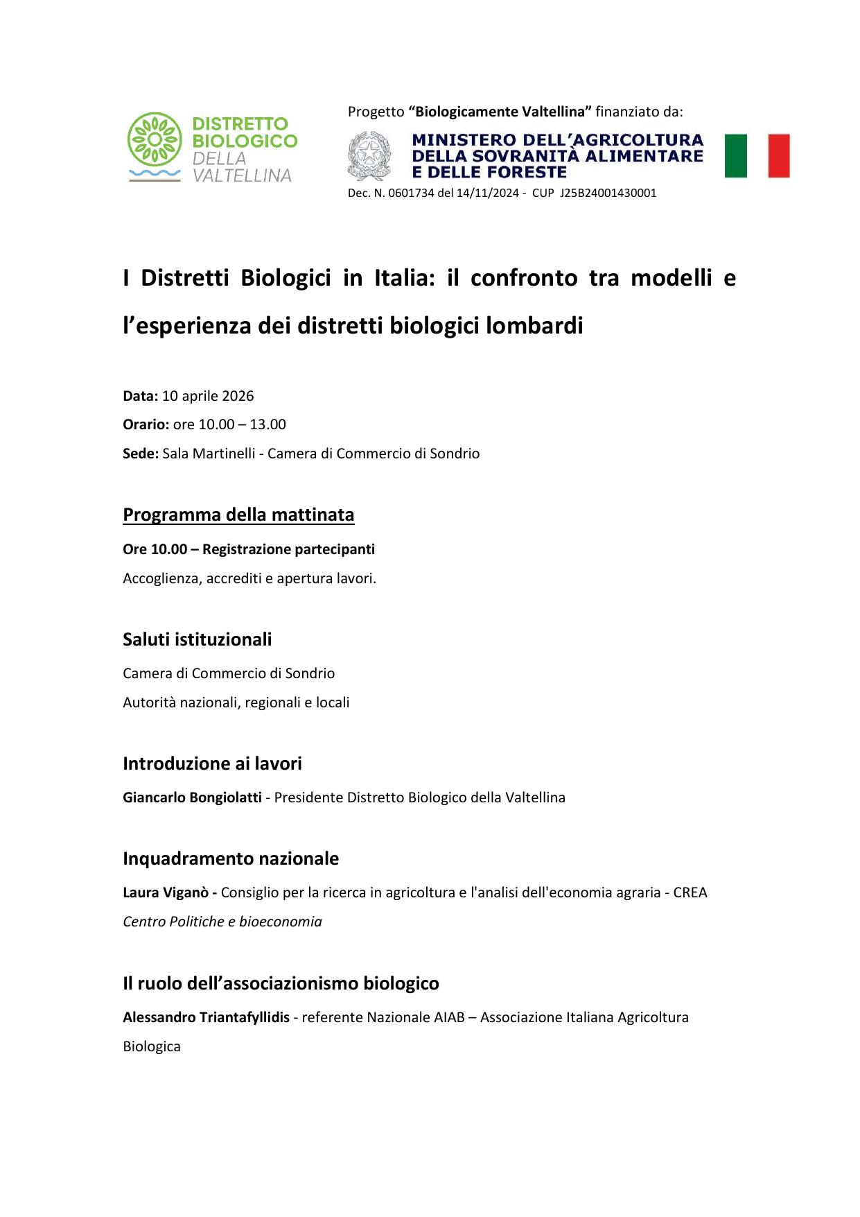 I distretti biologici in italia: il confronto tra modelli e l’esperienza dei distretti biologici lombardi