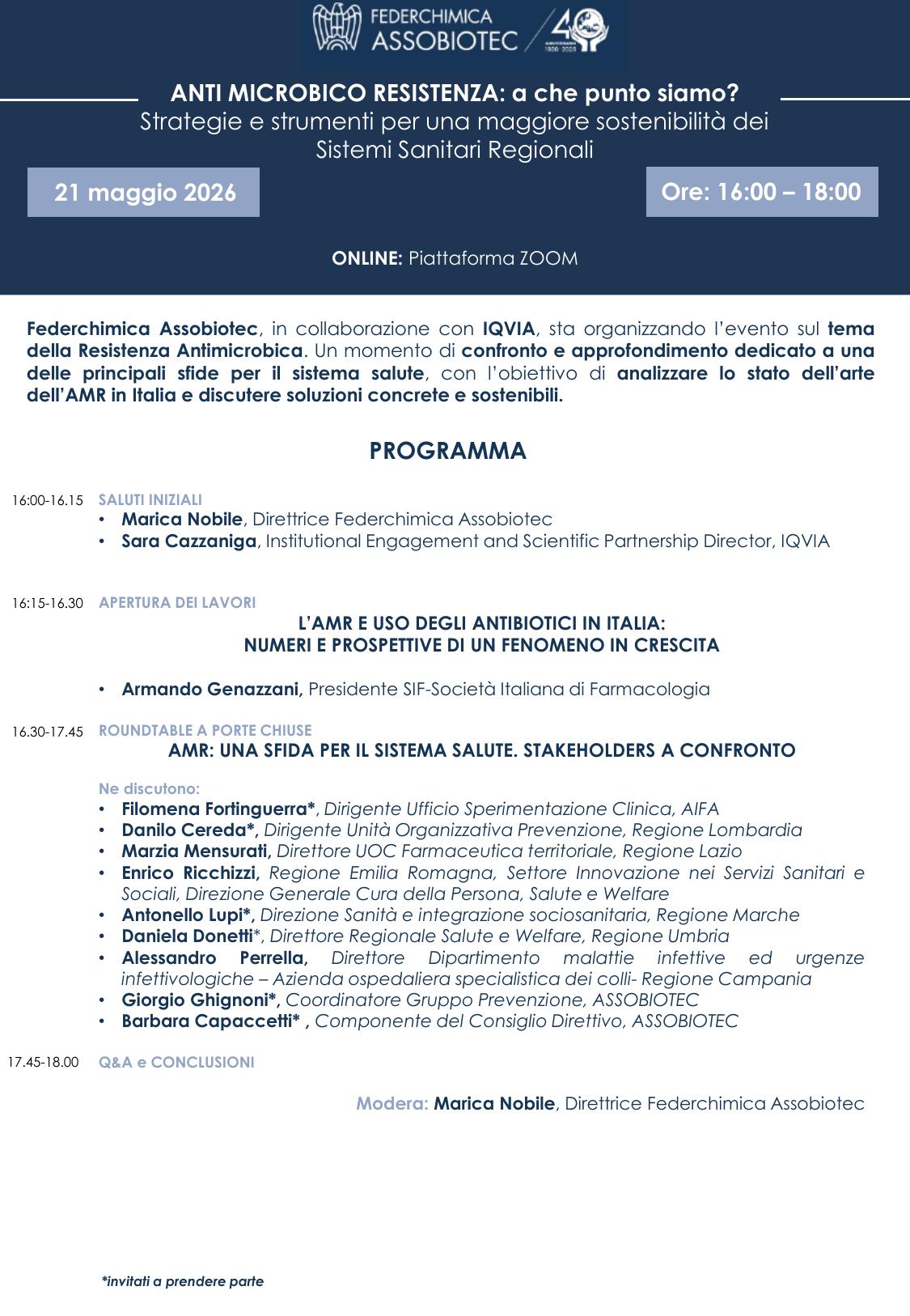 Anti microbico resistenza: a che punto siamo? Strategie e strumenti per una maggiore sostenibilità dei Sistemi Sanitari Regionali