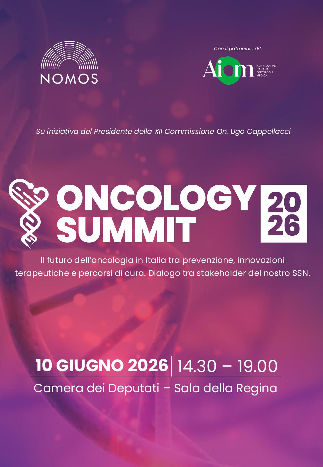 Oncology Summit 2026 - Il futuro dell’oncologia in Italia tra prevenzione, innovazioni terapeutiche e percorsi di cura