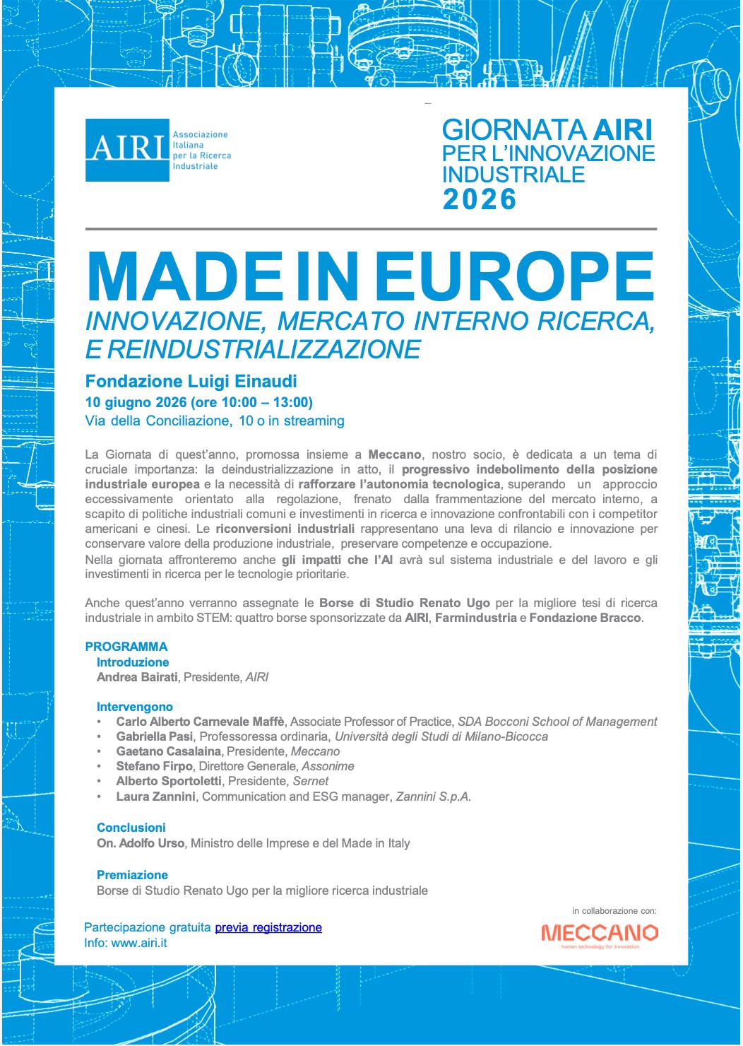 Made in Europe: innovazione, mercato interno ricerca, e reindustrializzazione