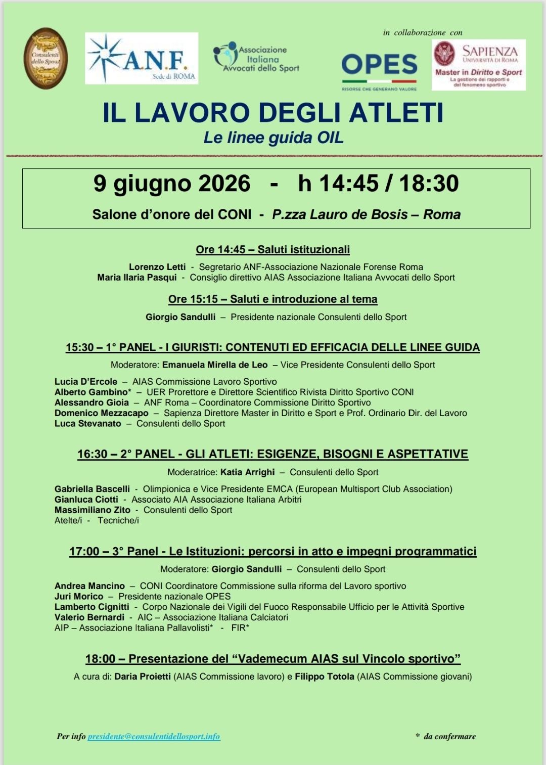 Il lavoro degli atleti: le linee guida OIL