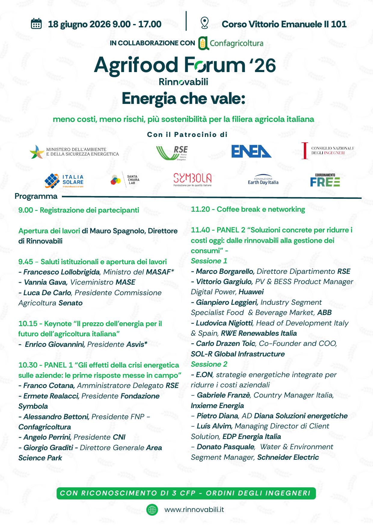 Agrifood forum 2026 - Rinnovabili: energia che vale