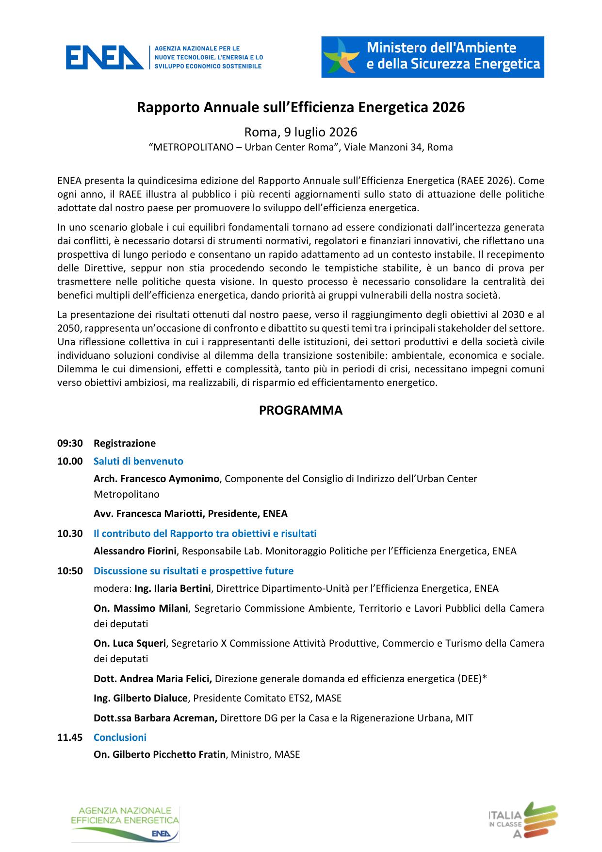Rapporto annuale sull’efficienza energetica 2026
