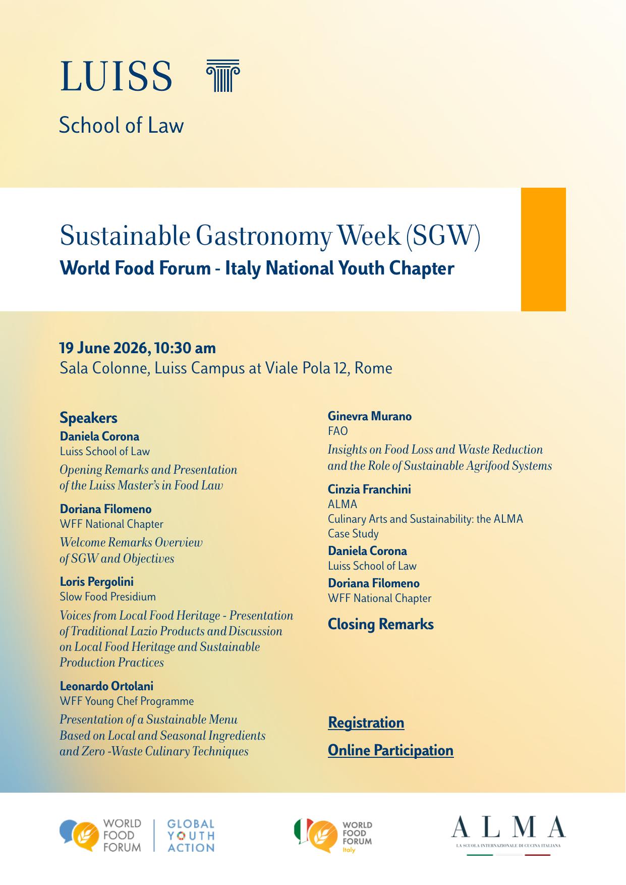 Sustainable gastronomy week (SGW) - World Food Forum - Italy National Youth Chapter
