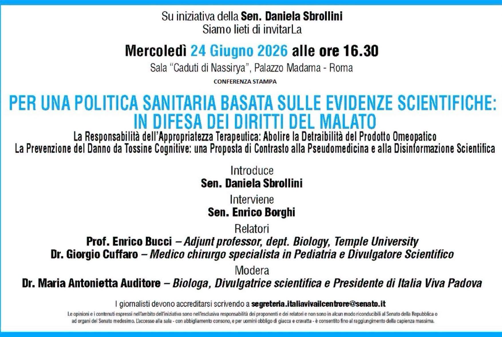 Per una politica sanitaria basata sulle evidenze scientifiche in difesa dei diritti del malato
