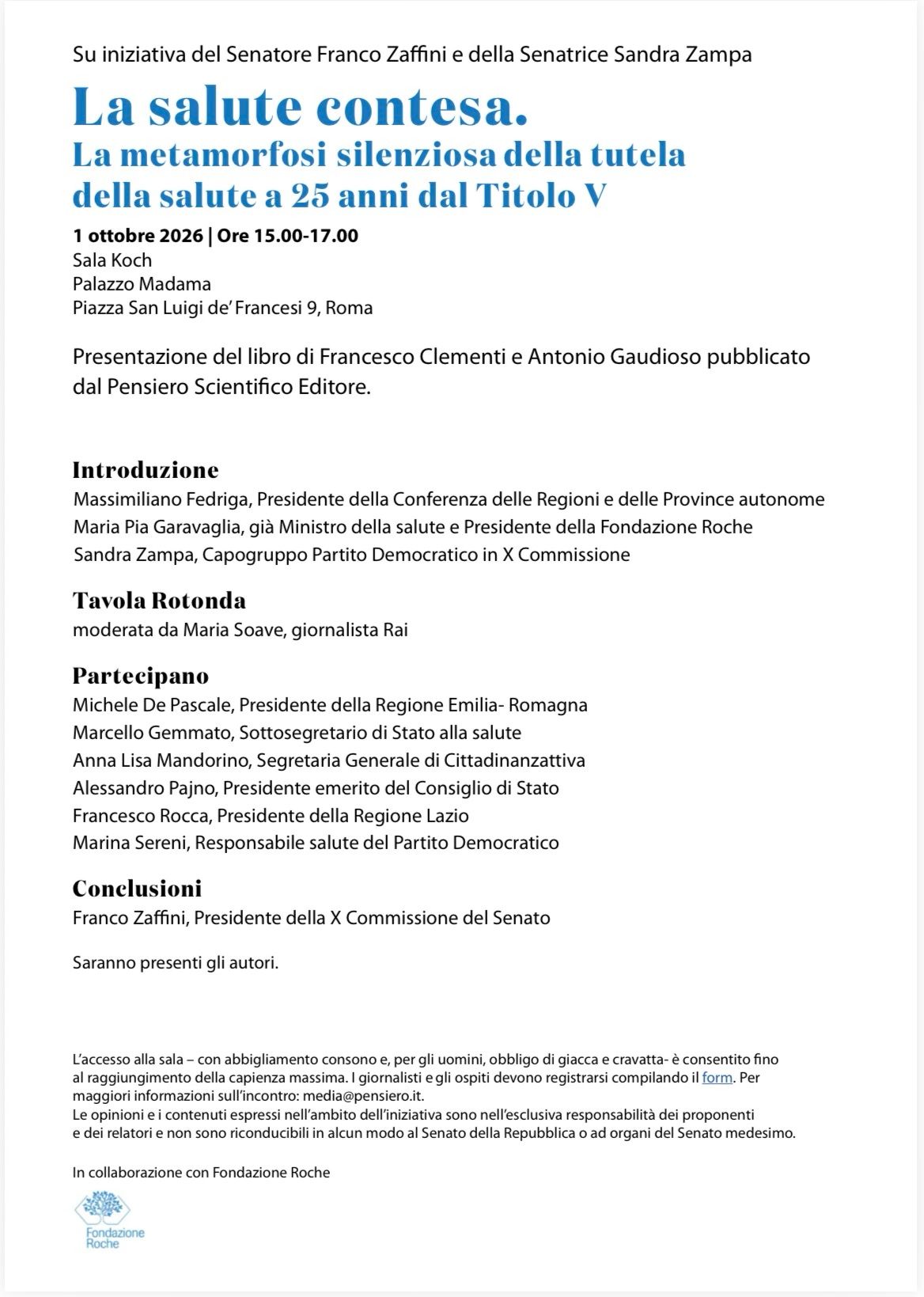 Presentazione del libro: "La Salute contesa. La metamorfosi silenziosa della tutela della salute a 25 anni dal Titolo V"