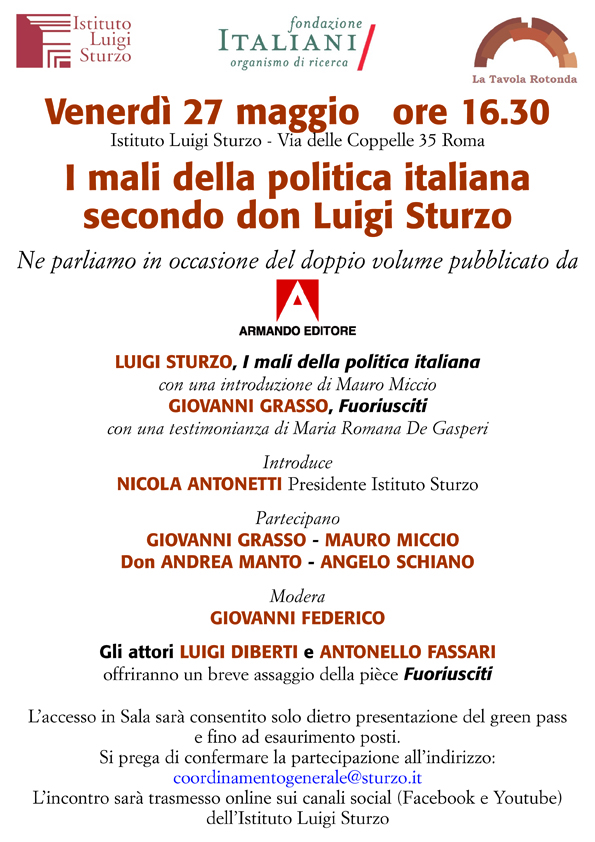 Presentazione del volume: “I mali della politica italiana secondo Don Luigi Sturzo”