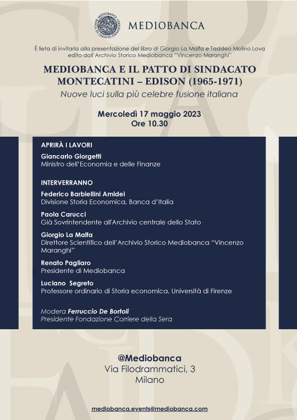 Presentazione del libro “Mediobanca e il patto di sindacato Montecatini – Edison (1965-1971)"