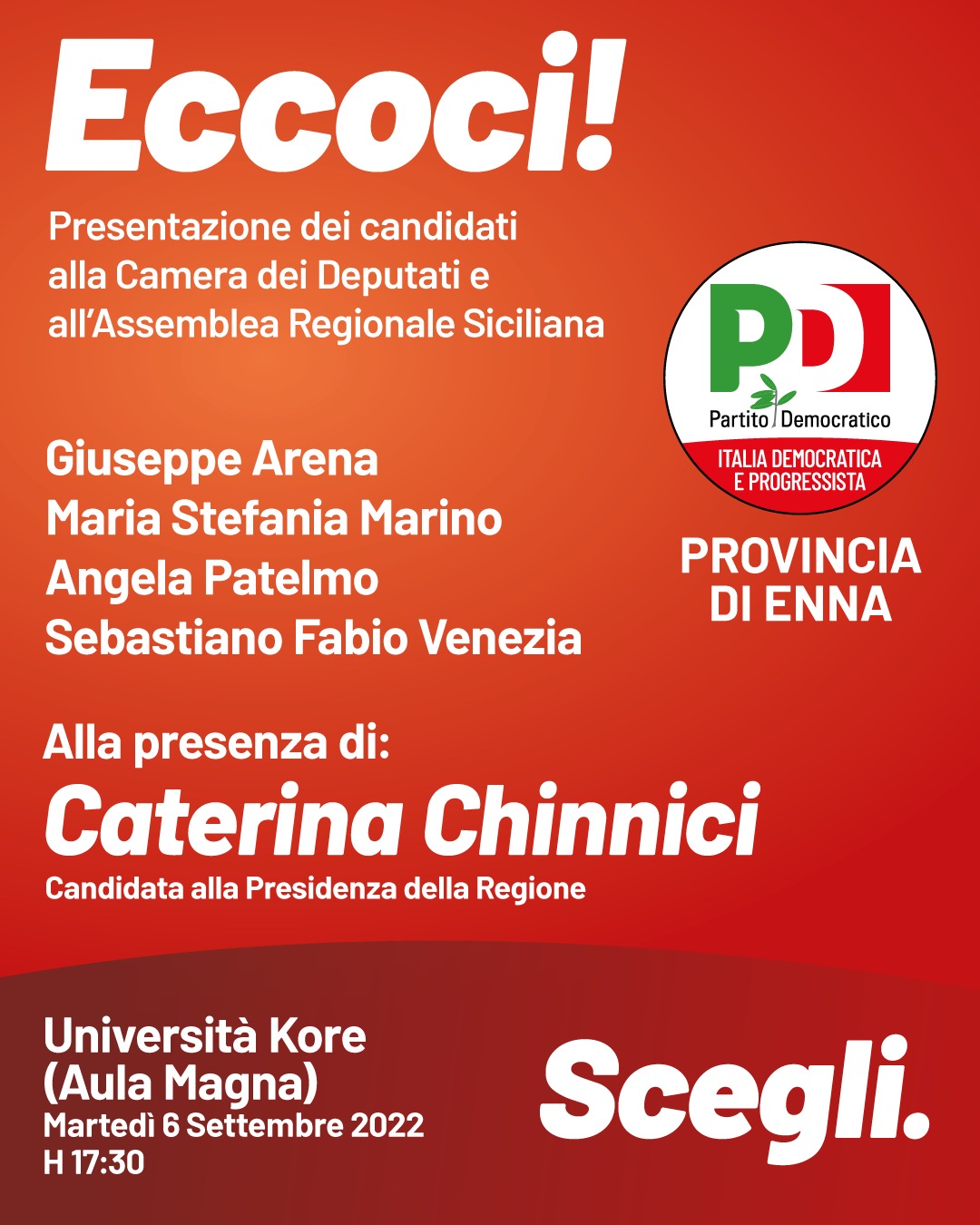 Il PD ennese apre la campagna elettorale e presenta i suoi candidati per le prossime elezioni del 25 settembre