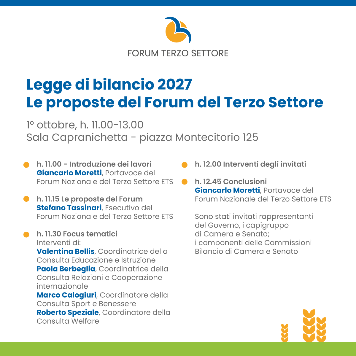 Legge di Bilancio 2027 – Le proposte del Forum del Terzo Settore