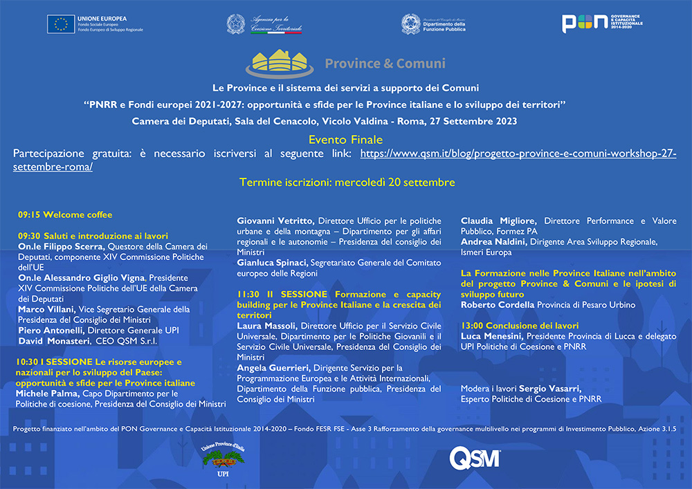 PNRR e Fondi europei 2021-2027: opportunità e sfide per le Province italiane e lo sviluppo dei territori