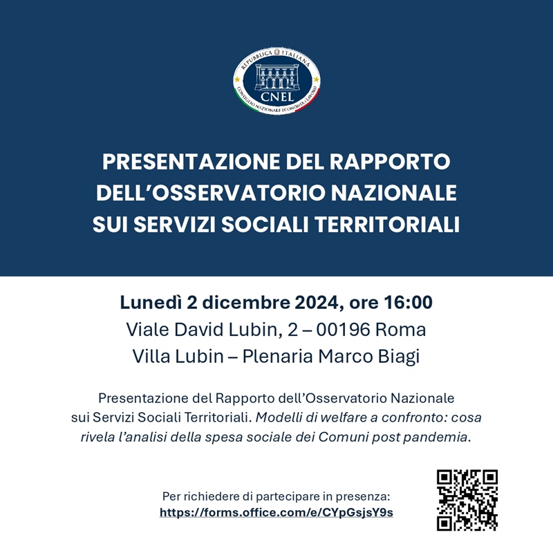 Presentazione del Rapporto CNEL 2024 sui servizi sociali territoriali
