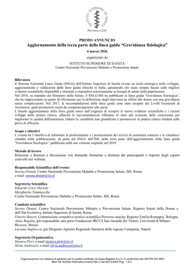 Aggiornamento della terza parte della linea guida 'gravidanza fisiologica'